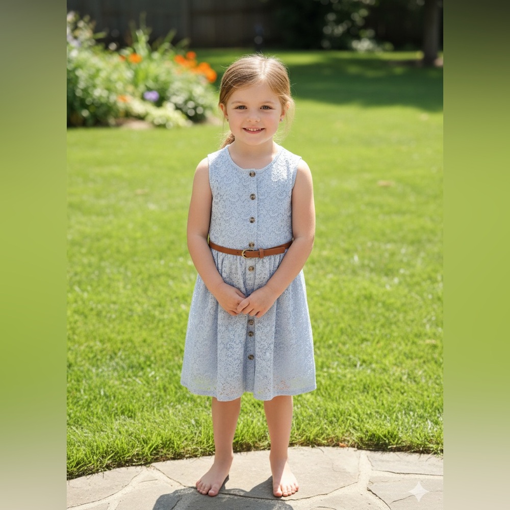 Little girls summer dress light blue , knee length , size 10Y